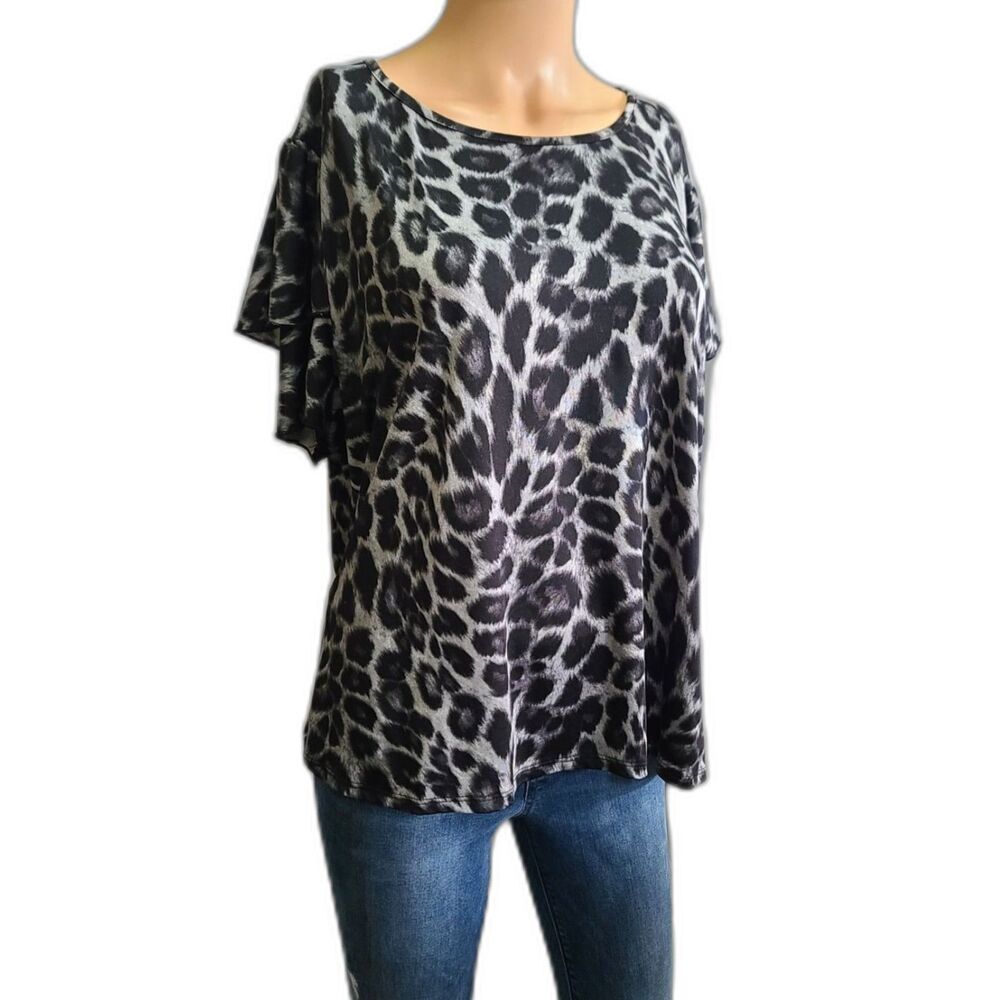 Vintage Exclusive One Y2K Grunge Black Gray Animal Print Blouse Top size 2X